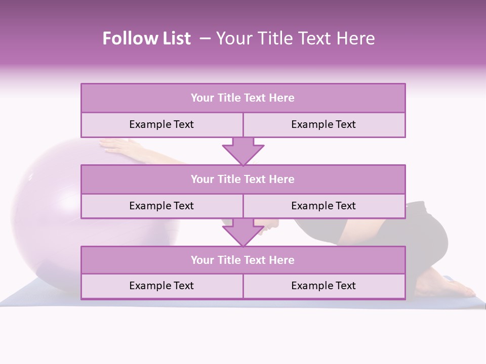 Fit Young Brunette Pilates Instructor Showing Different Exercises On A White Background With Basic Pilates Equipment Including A Ball And Yoga Mat. White Background, Not Isolated PowerPoint Template