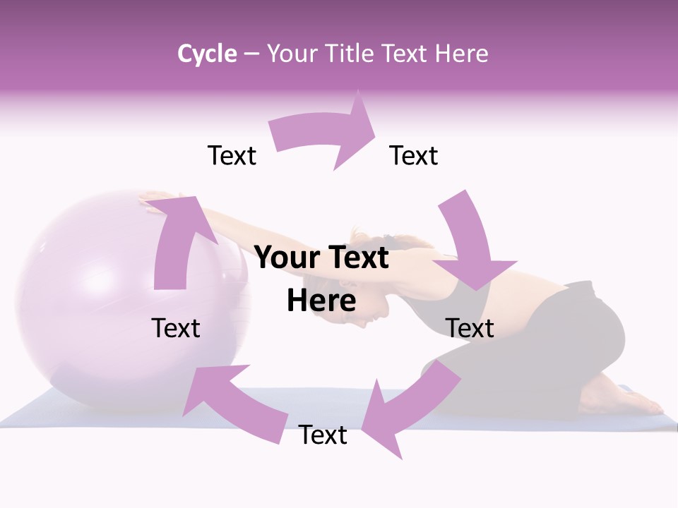 Fit Young Brunette Pilates Instructor Showing Different Exercises On A White Background With Basic Pilates Equipment Including A Ball And Yoga Mat. White Background, Not Isolated PowerPoint Template