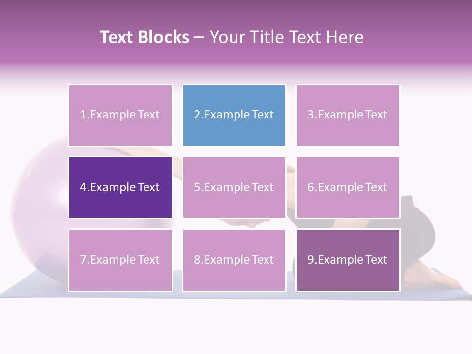 Fit Young Brunette Pilates Instructor Showing Different Exercises On A White Background With Basic Pilates Equipment Including A Ball And Yoga Mat. White Background, Not Isolated PowerPoint Template