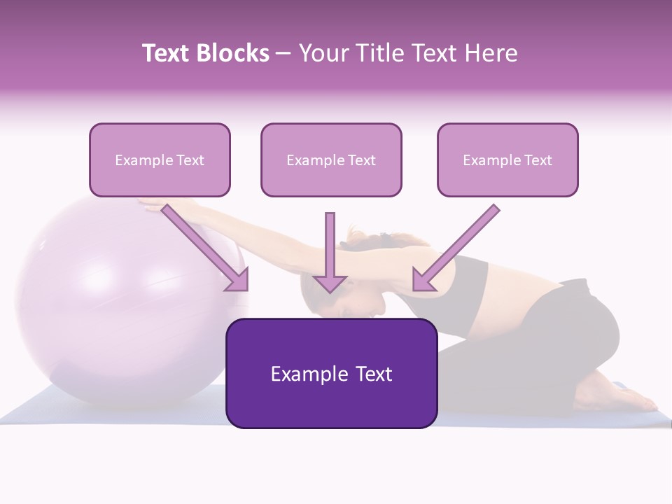 Fit Young Brunette Pilates Instructor Showing Different Exercises On A White Background With Basic Pilates Equipment Including A Ball And Yoga Mat. White Background, Not Isolated PowerPoint Template