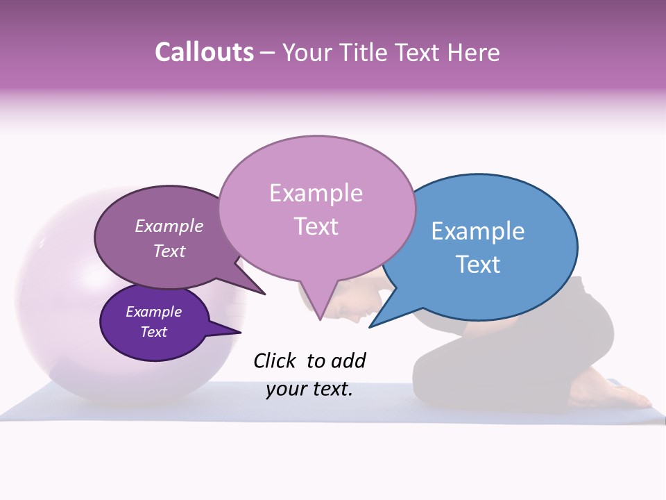 Fit Young Brunette Pilates Instructor Showing Different Exercises On A White Background With Basic Pilates Equipment Including A Ball And Yoga Mat. White Background, Not Isolated PowerPoint Template