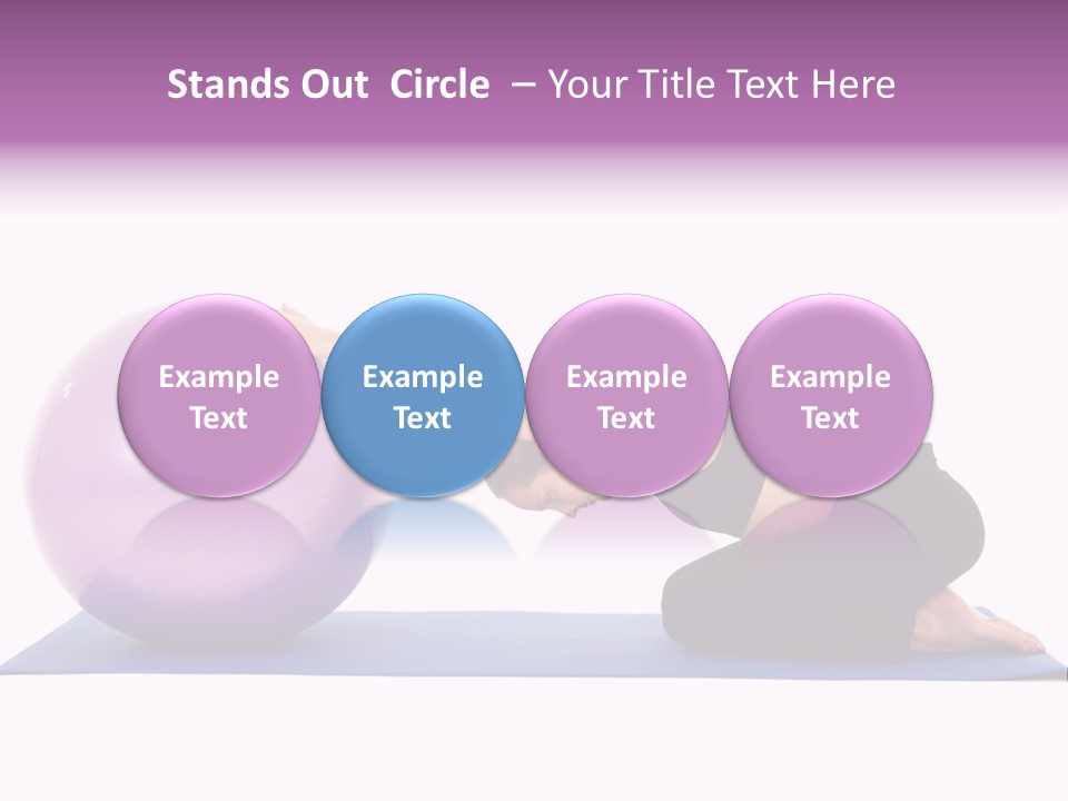 Fit Young Brunette Pilates Instructor Showing Different Exercises On A White Background With Basic Pilates Equipment Including A Ball And Yoga Mat. White Background, Not Isolated PowerPoint Template