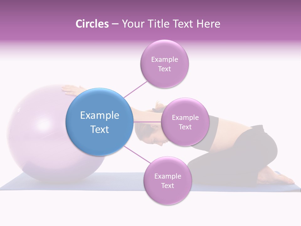 Fit Young Brunette Pilates Instructor Showing Different Exercises On A White Background With Basic Pilates Equipment Including A Ball And Yoga Mat. White Background, Not Isolated PowerPoint Template