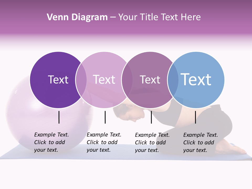 Fit Young Brunette Pilates Instructor Showing Different Exercises On A White Background With Basic Pilates Equipment Including A Ball And Yoga Mat. White Background, Not Isolated PowerPoint Template