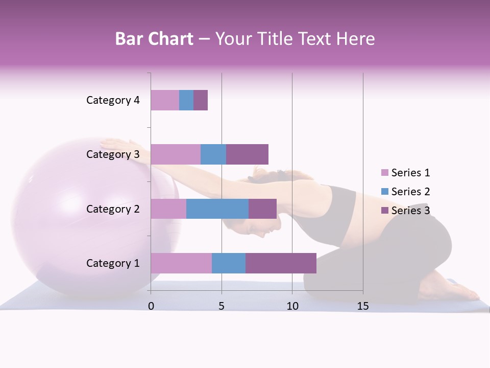 Fit Young Brunette Pilates Instructor Showing Different Exercises On A White Background With Basic Pilates Equipment Including A Ball And Yoga Mat. White Background, Not Isolated PowerPoint Template
