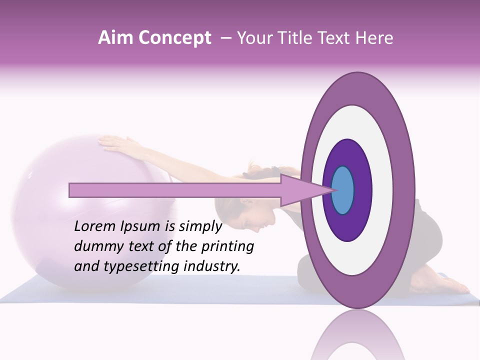 Fit Young Brunette Pilates Instructor Showing Different Exercises On A White Background With Basic Pilates Equipment Including A Ball And Yoga Mat. White Background, Not Isolated PowerPoint Template