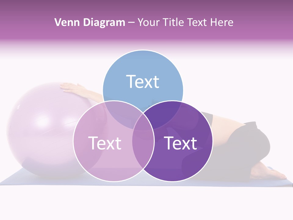 Fit Young Brunette Pilates Instructor Showing Different Exercises On A White Background With Basic Pilates Equipment Including A Ball And Yoga Mat. White Background, Not Isolated PowerPoint Template