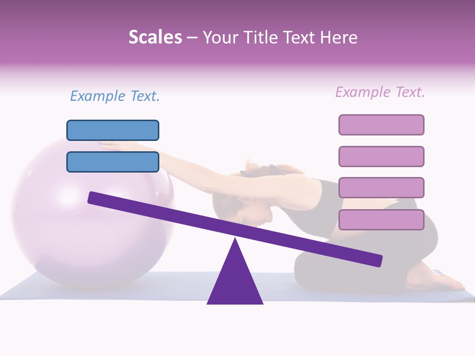 Fit Young Brunette Pilates Instructor Showing Different Exercises On A White Background With Basic Pilates Equipment Including A Ball And Yoga Mat. White Background, Not Isolated PowerPoint Template