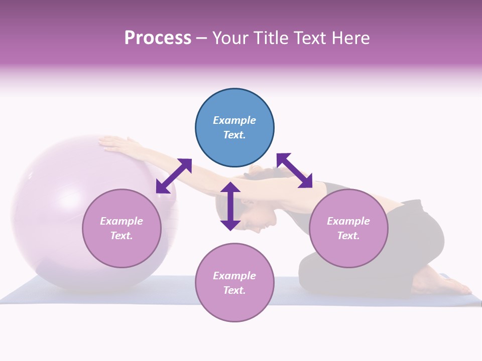 Fit Young Brunette Pilates Instructor Showing Different Exercises On A White Background With Basic Pilates Equipment Including A Ball And Yoga Mat. White Background, Not Isolated PowerPoint Template