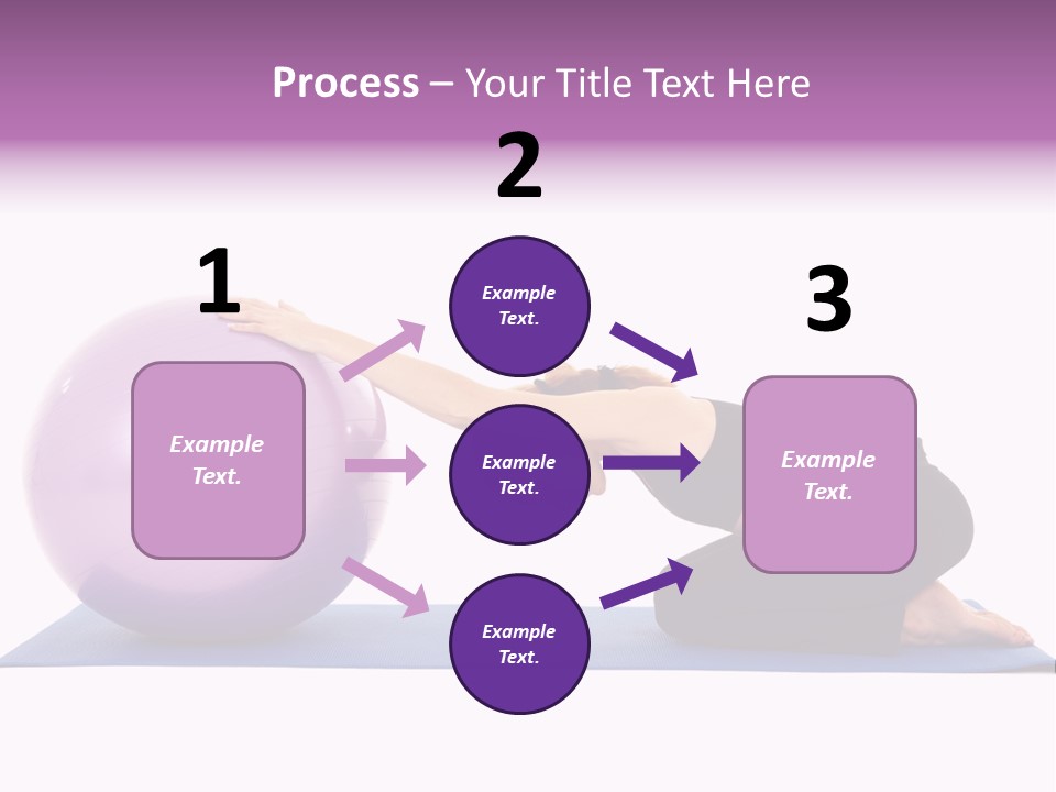 Fit Young Brunette Pilates Instructor Showing Different Exercises On A White Background With Basic Pilates Equipment Including A Ball And Yoga Mat. White Background, Not Isolated PowerPoint Template