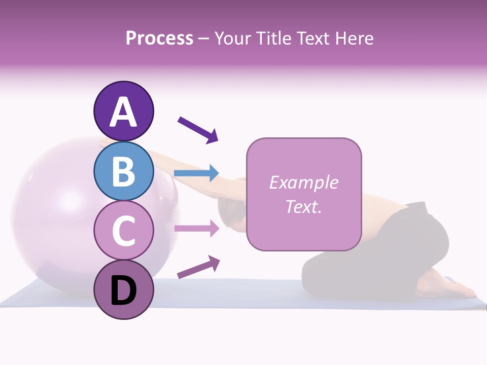 Fit Young Brunette Pilates Instructor Showing Different Exercises On A White Background With Basic Pilates Equipment Including A Ball And Yoga Mat. White Background, Not Isolated PowerPoint Template
