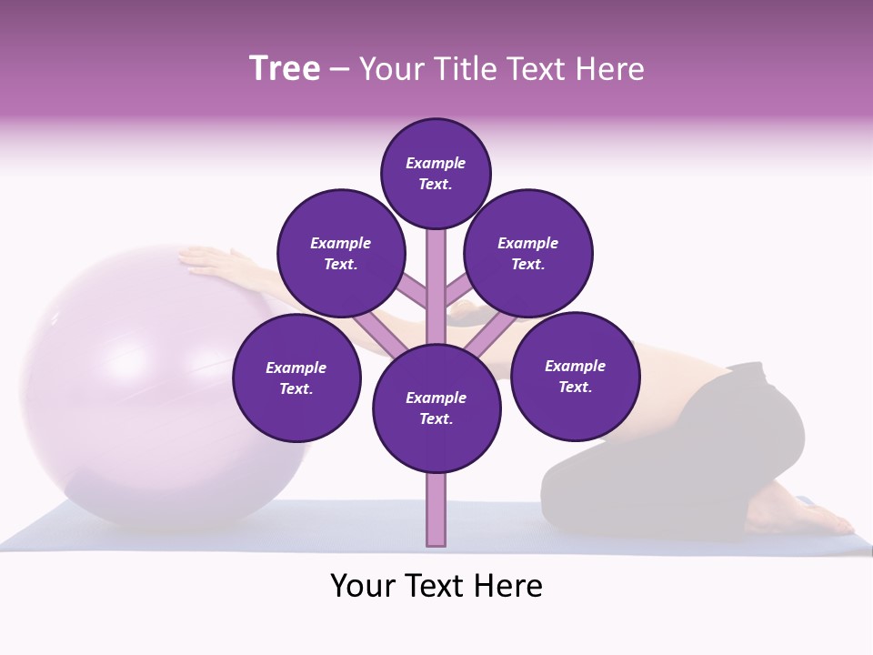 Fit Young Brunette Pilates Instructor Showing Different Exercises On A White Background With Basic Pilates Equipment Including A Ball And Yoga Mat. White Background, Not Isolated PowerPoint Template