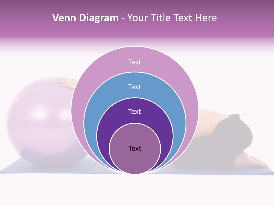 Fit Young Brunette Pilates Instructor Showing Different Exercises On A White Background With Basic Pilates Equipment Including A Ball And Yoga Mat. White Background, Not Isolated PowerPoint Template
