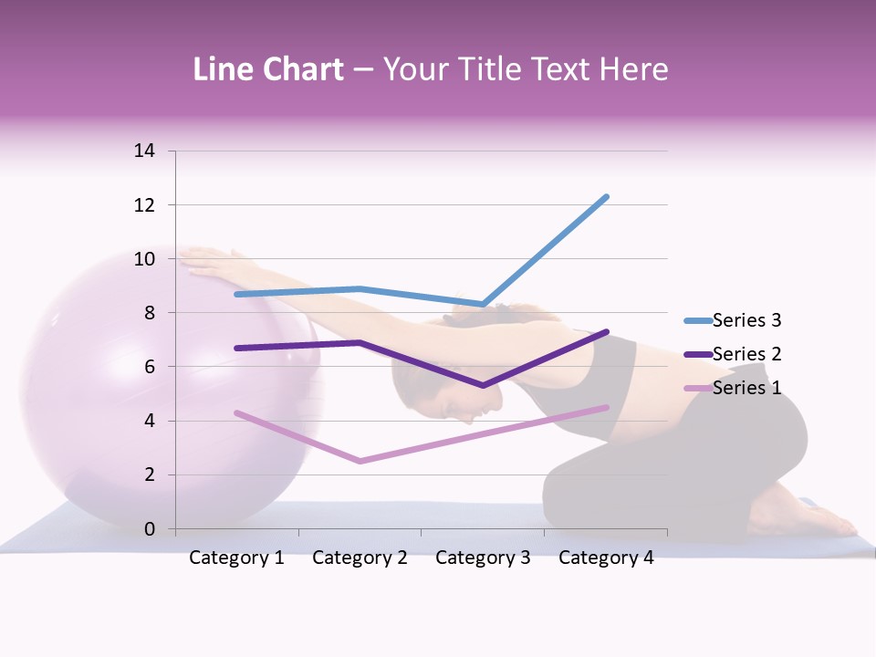 Fit Young Brunette Pilates Instructor Showing Different Exercises On A White Background With Basic Pilates Equipment Including A Ball And Yoga Mat. White Background, Not Isolated PowerPoint Template