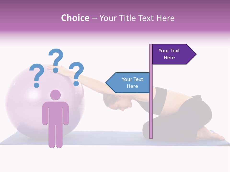 Fit Young Brunette Pilates Instructor Showing Different Exercises On A White Background With Basic Pilates Equipment Including A Ball And Yoga Mat. White Background, Not Isolated PowerPoint Template