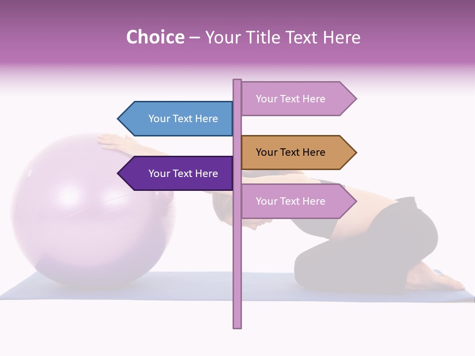 Fit Young Brunette Pilates Instructor Showing Different Exercises On A White Background With Basic Pilates Equipment Including A Ball And Yoga Mat. White Background, Not Isolated PowerPoint Template