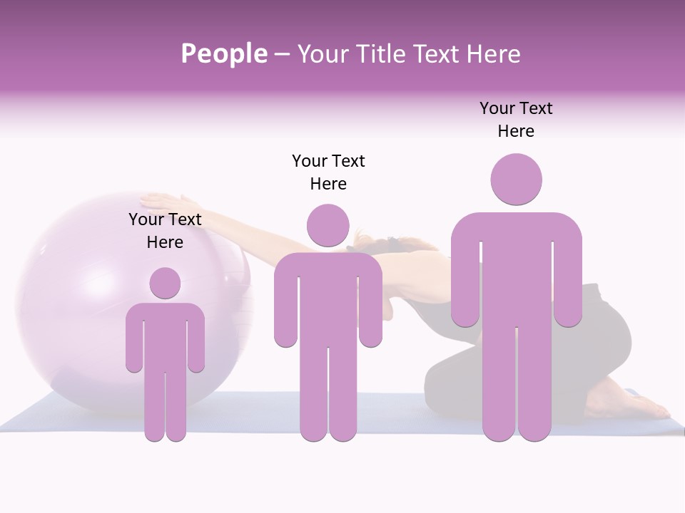 Fit Young Brunette Pilates Instructor Showing Different Exercises On A White Background With Basic Pilates Equipment Including A Ball And Yoga Mat. White Background, Not Isolated PowerPoint Template