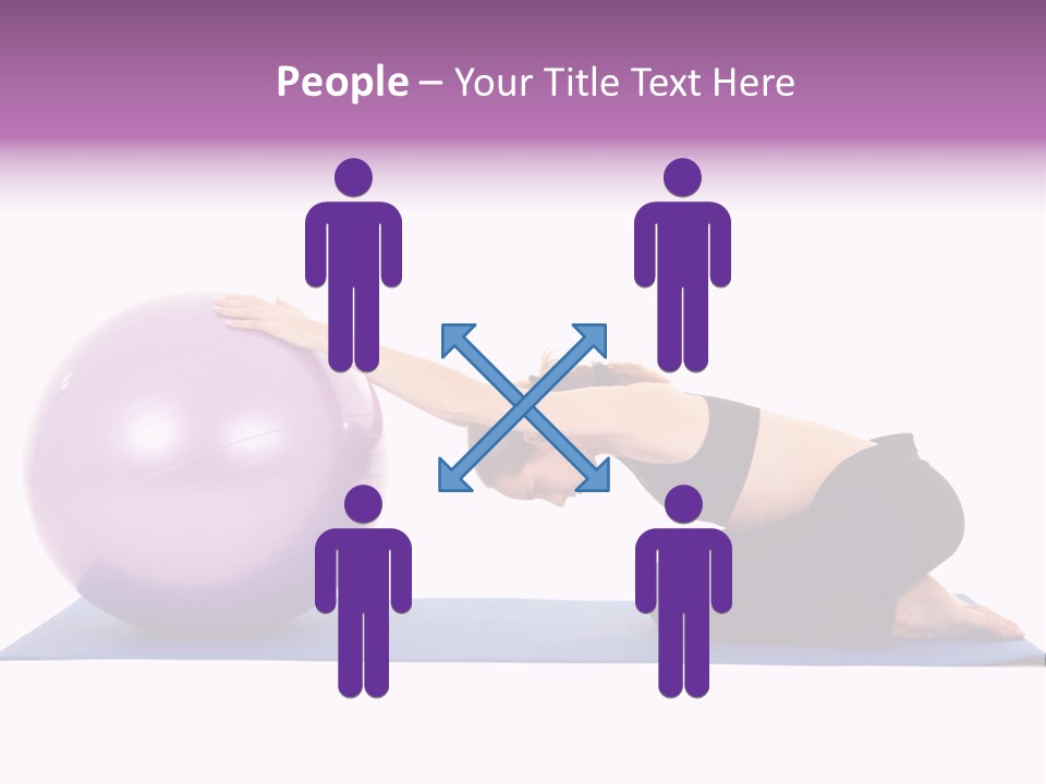 Fit Young Brunette Pilates Instructor Showing Different Exercises On A White Background With Basic Pilates Equipment Including A Ball And Yoga Mat. White Background, Not Isolated PowerPoint Template