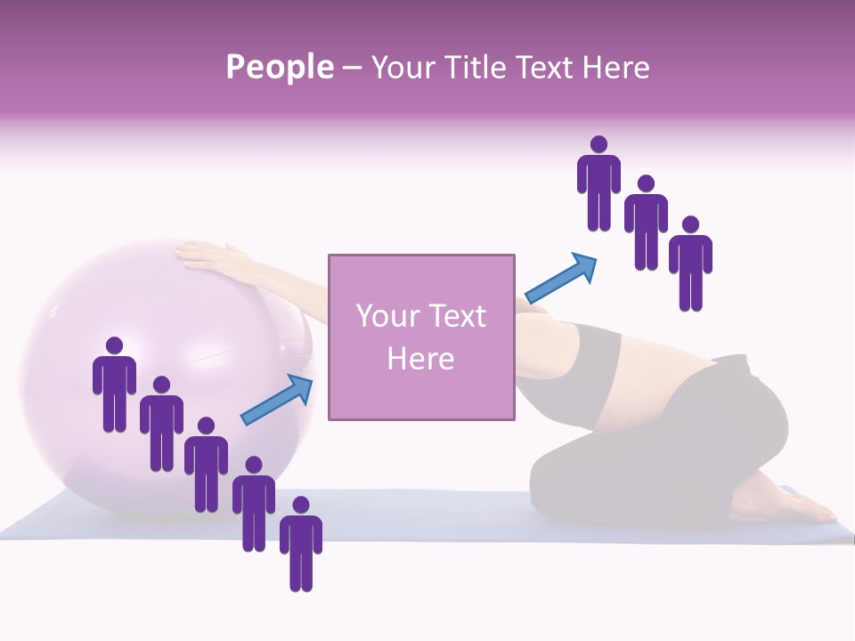 Fit Young Brunette Pilates Instructor Showing Different Exercises On A White Background With Basic Pilates Equipment Including A Ball And Yoga Mat. White Background, Not Isolated PowerPoint Template