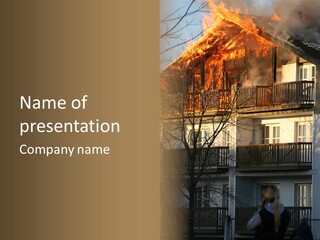 Children Watching A Fire Disaster PowerPoint Template