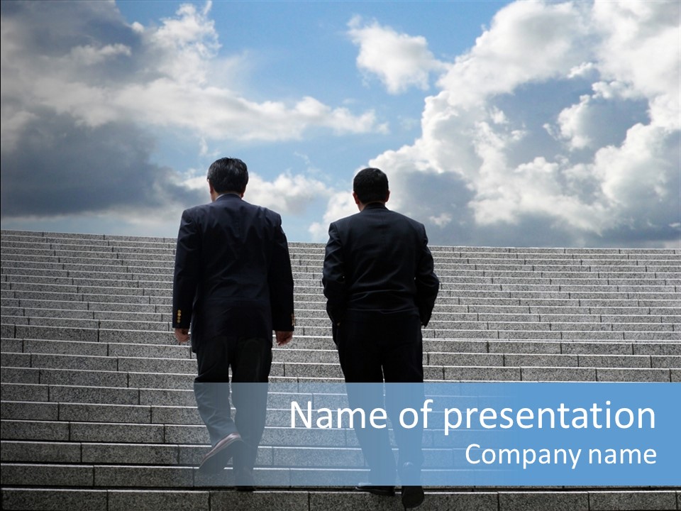 Two Business Men Walking Up The Stairs PowerPoint Template