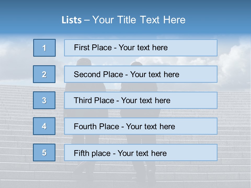 Two Business Men Walking Up The Stairs PowerPoint Template