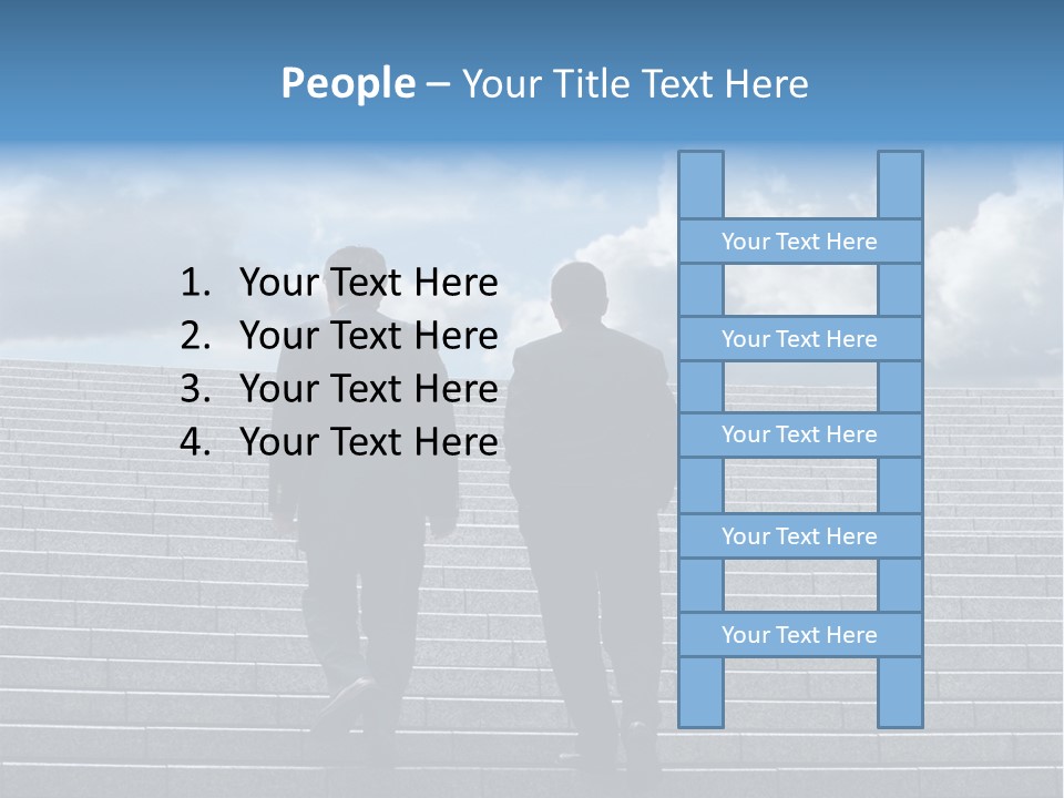 Two Business Men Walking Up The Stairs PowerPoint Template