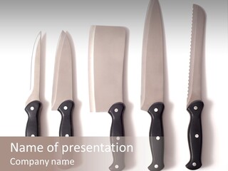 A Set Of Professional Chef's Knives On A White Background PowerPoint Template