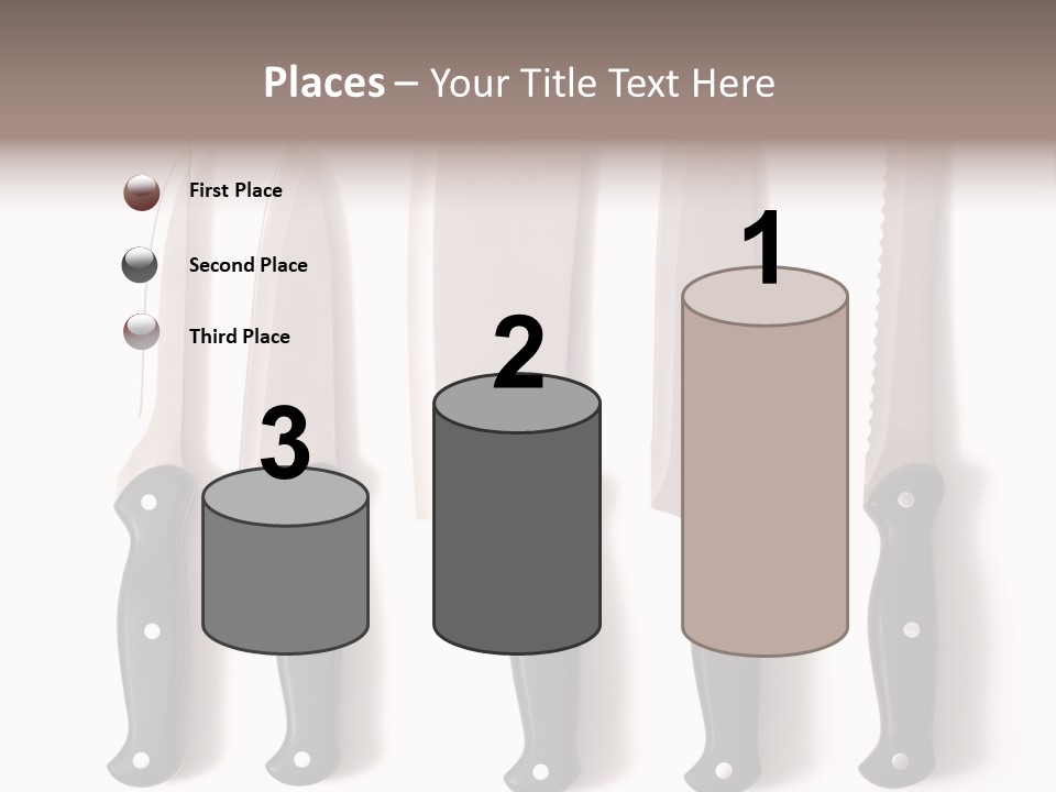 A Set Of Professional Chef's Knives On A White Background PowerPoint Template