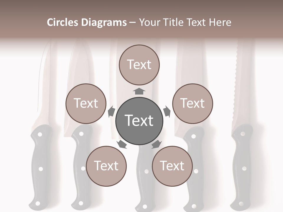 A Set Of Professional Chef's Knives On A White Background PowerPoint Template