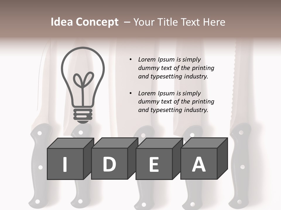 A Set Of Professional Chef's Knives On A White Background PowerPoint Template