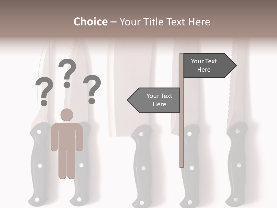 A Set Of Professional Chef's Knives On A White Background PowerPoint Template