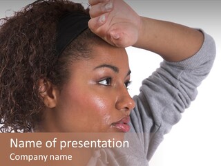 Beautiful Black Woman With Her Face Covered In Sweat PowerPoint Template