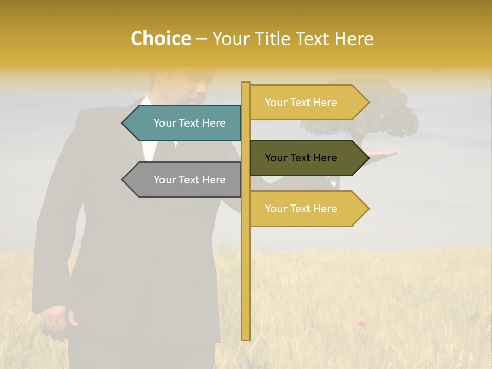 Businessman Holding A Tree In The Hand - Environment Concept - Focus On The Tree PowerPoint Template