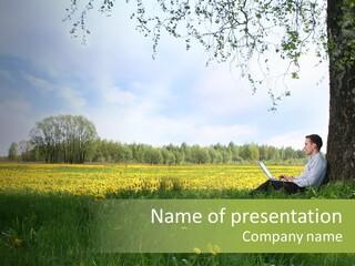 Young Guy Is Working Outdoors PowerPoint Template