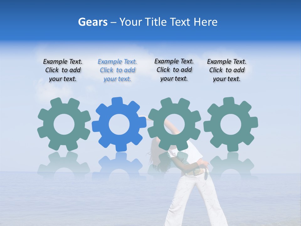 Young Beautiful Woman Doing Fitness Exercises In The Sea PowerPoint Template