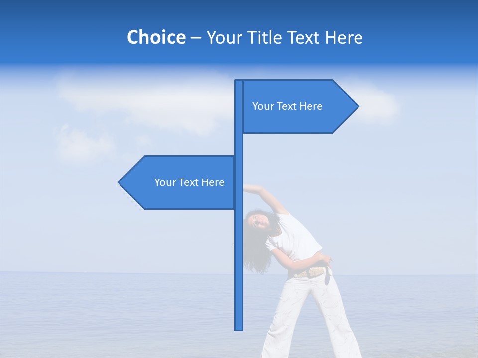 Young Beautiful Woman Doing Fitness Exercises In The Sea PowerPoint Template