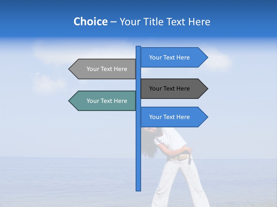 Young Beautiful Woman Doing Fitness Exercises In The Sea PowerPoint Template