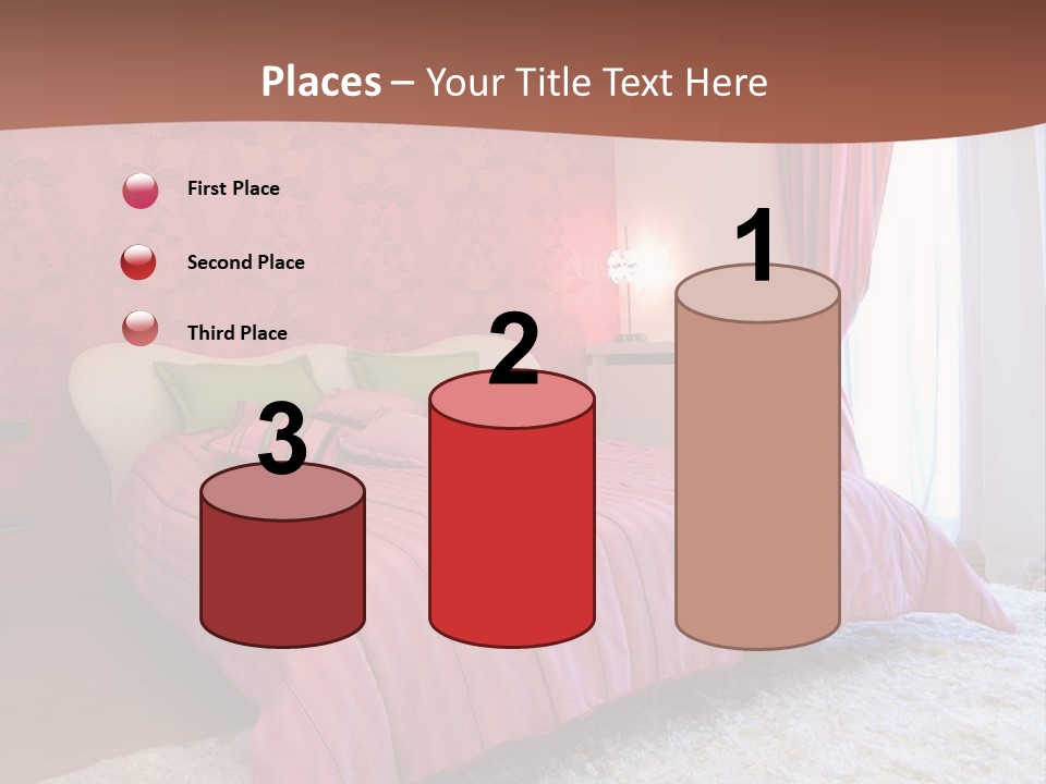 A Bedroom With A Bed And A Pink Wall PowerPoint Template