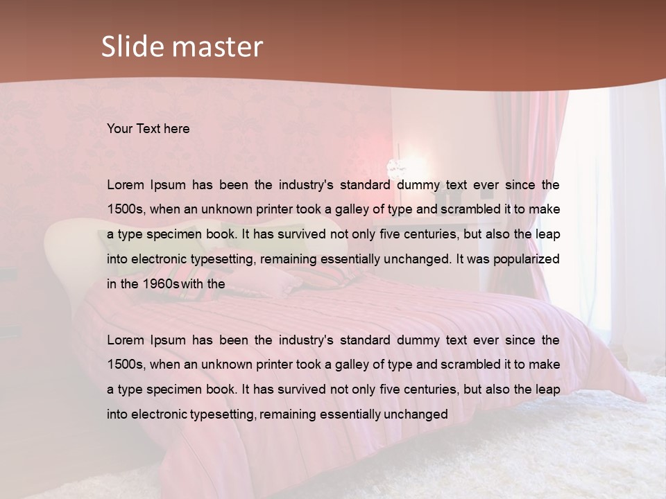 A Bedroom With A Bed And A Pink Wall PowerPoint Template