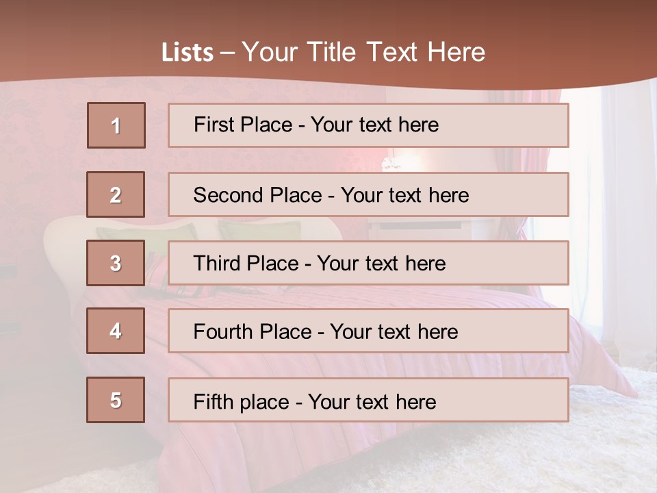 A Bedroom With A Bed And A Pink Wall PowerPoint Template