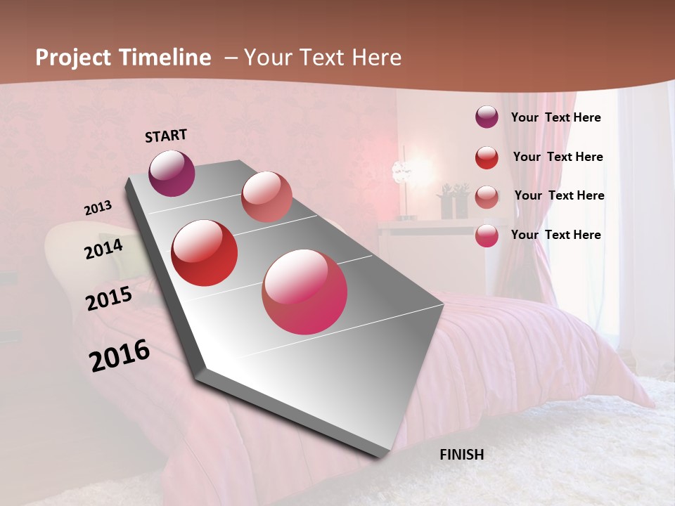 A Bedroom With A Bed And A Pink Wall PowerPoint Template