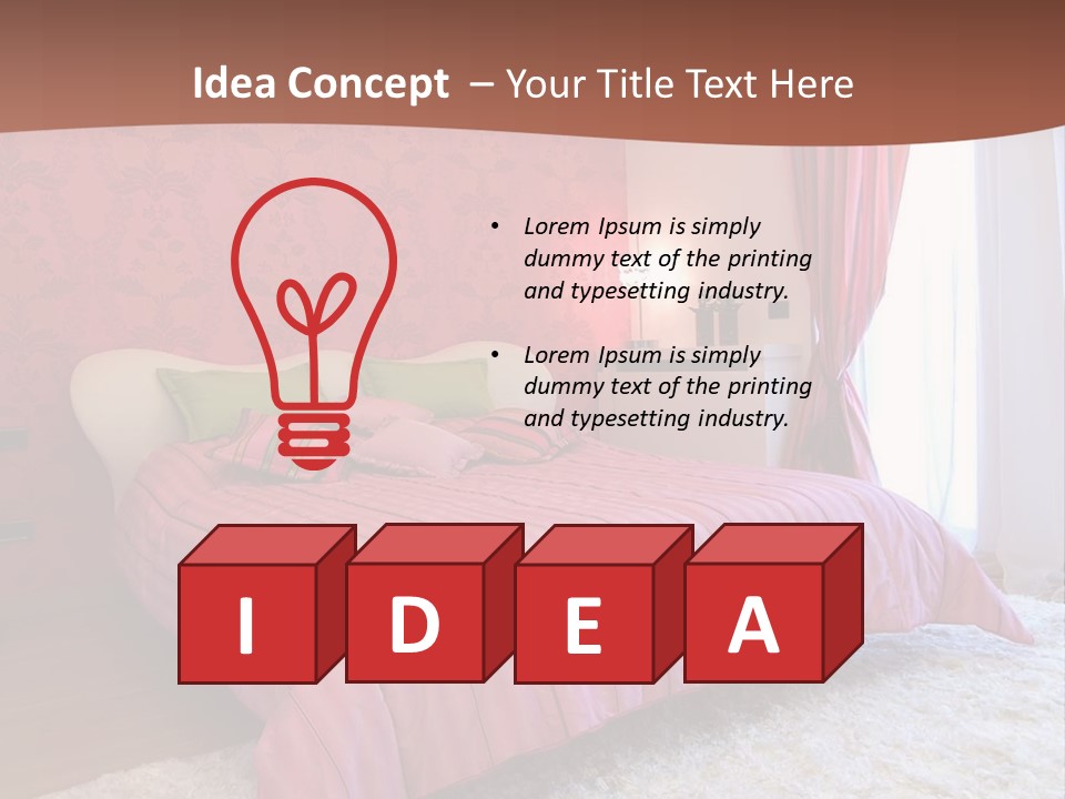 A Bedroom With A Bed And A Pink Wall PowerPoint Template