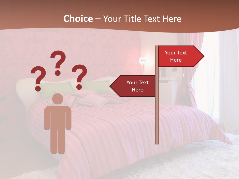 A Bedroom With A Bed And A Pink Wall PowerPoint Template