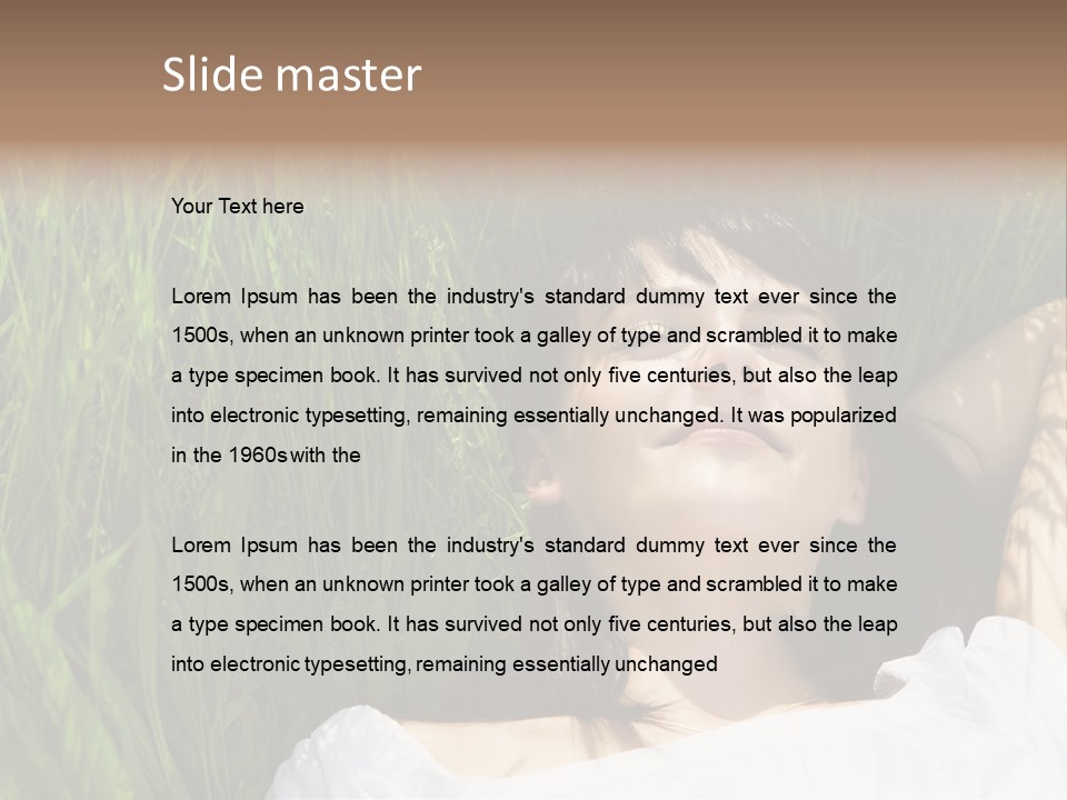 Beautiful Girl Lying Down Of Grass. Copy Space PowerPoint Template