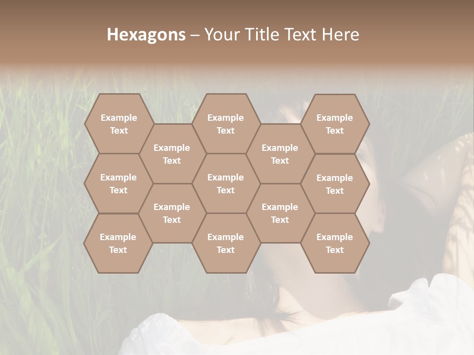 Beautiful Girl Lying Down Of Grass. Copy Space PowerPoint Template