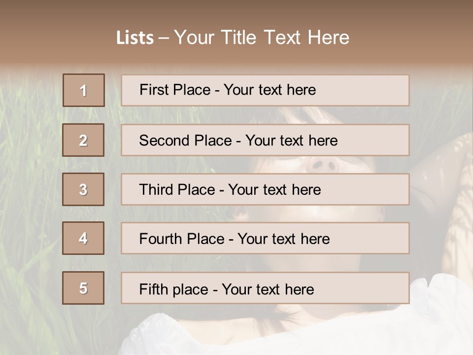 Beautiful Girl Lying Down Of Grass. Copy Space PowerPoint Template