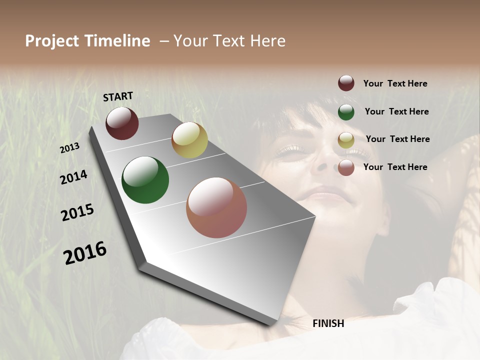 Beautiful Girl Lying Down Of Grass. Copy Space PowerPoint Template