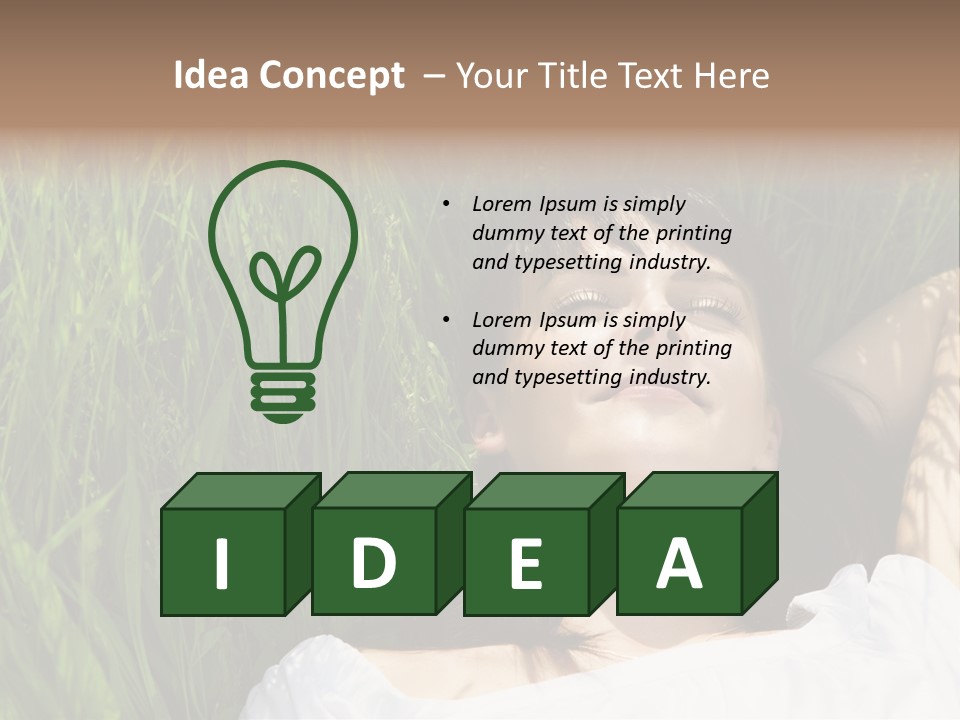 Beautiful Girl Lying Down Of Grass. Copy Space PowerPoint Template