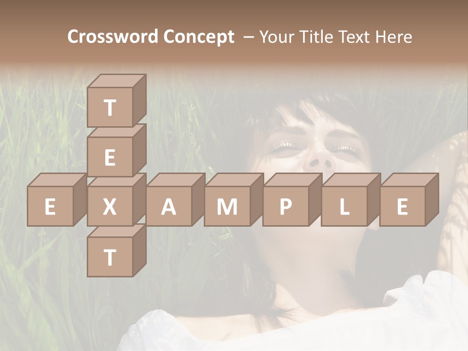 Beautiful Girl Lying Down Of Grass. Copy Space PowerPoint Template